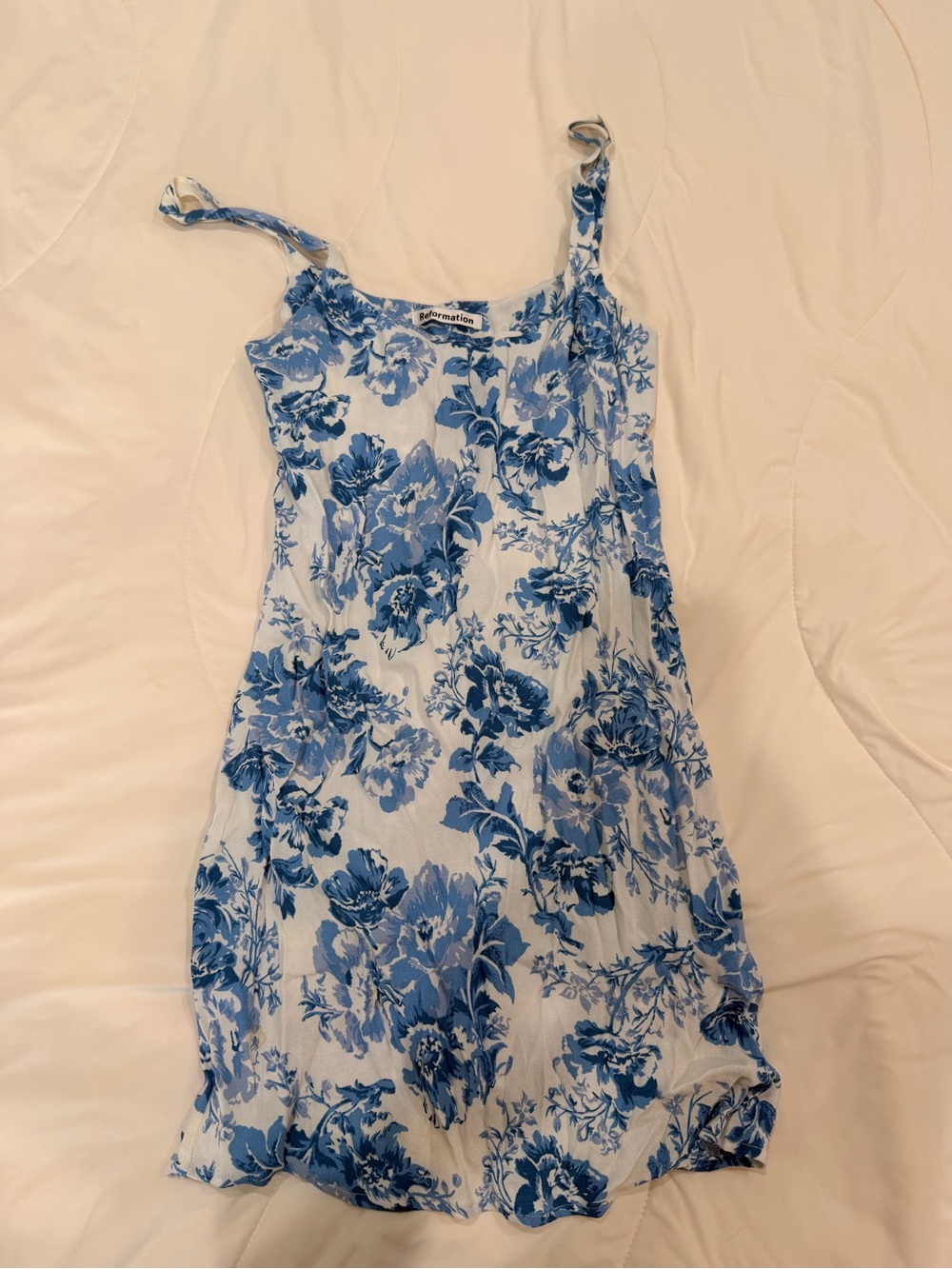 Reformation Blue and White Floral Slip Mini Dress